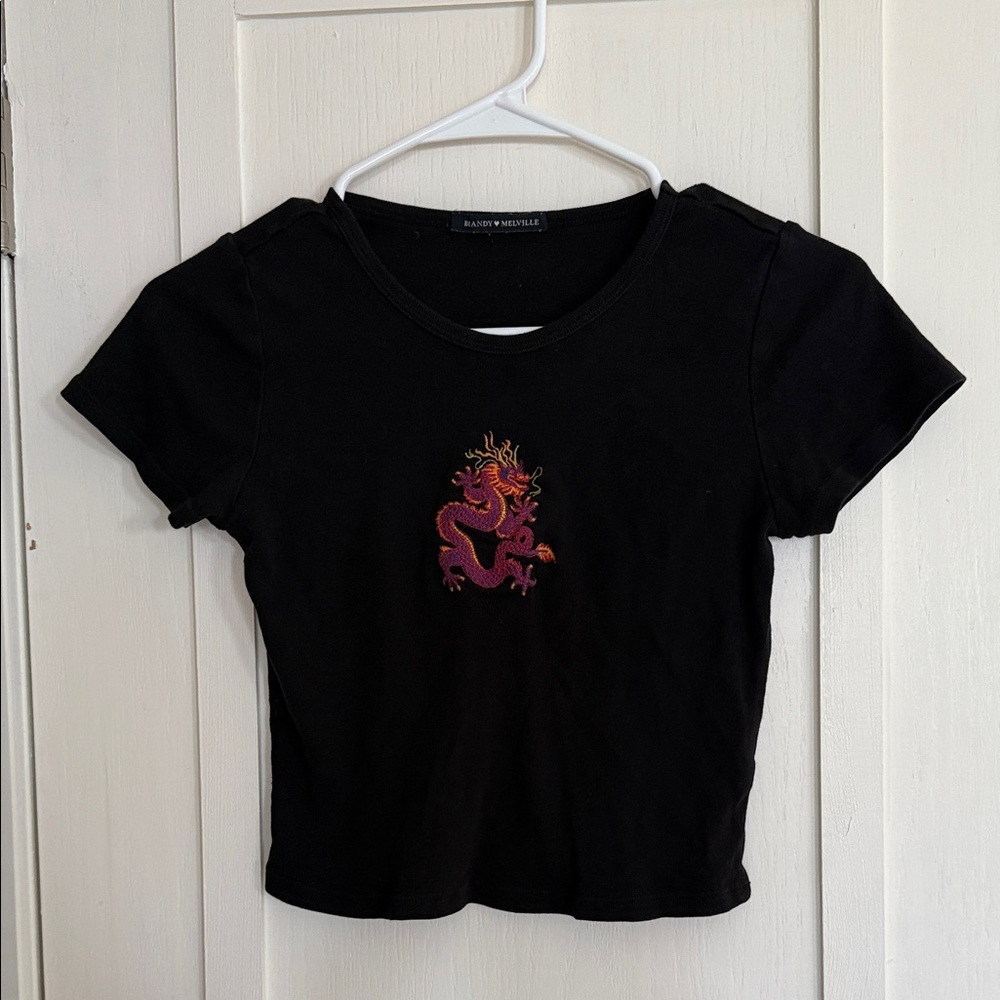 Brandy Melville Black Dragon Embroidered crop top